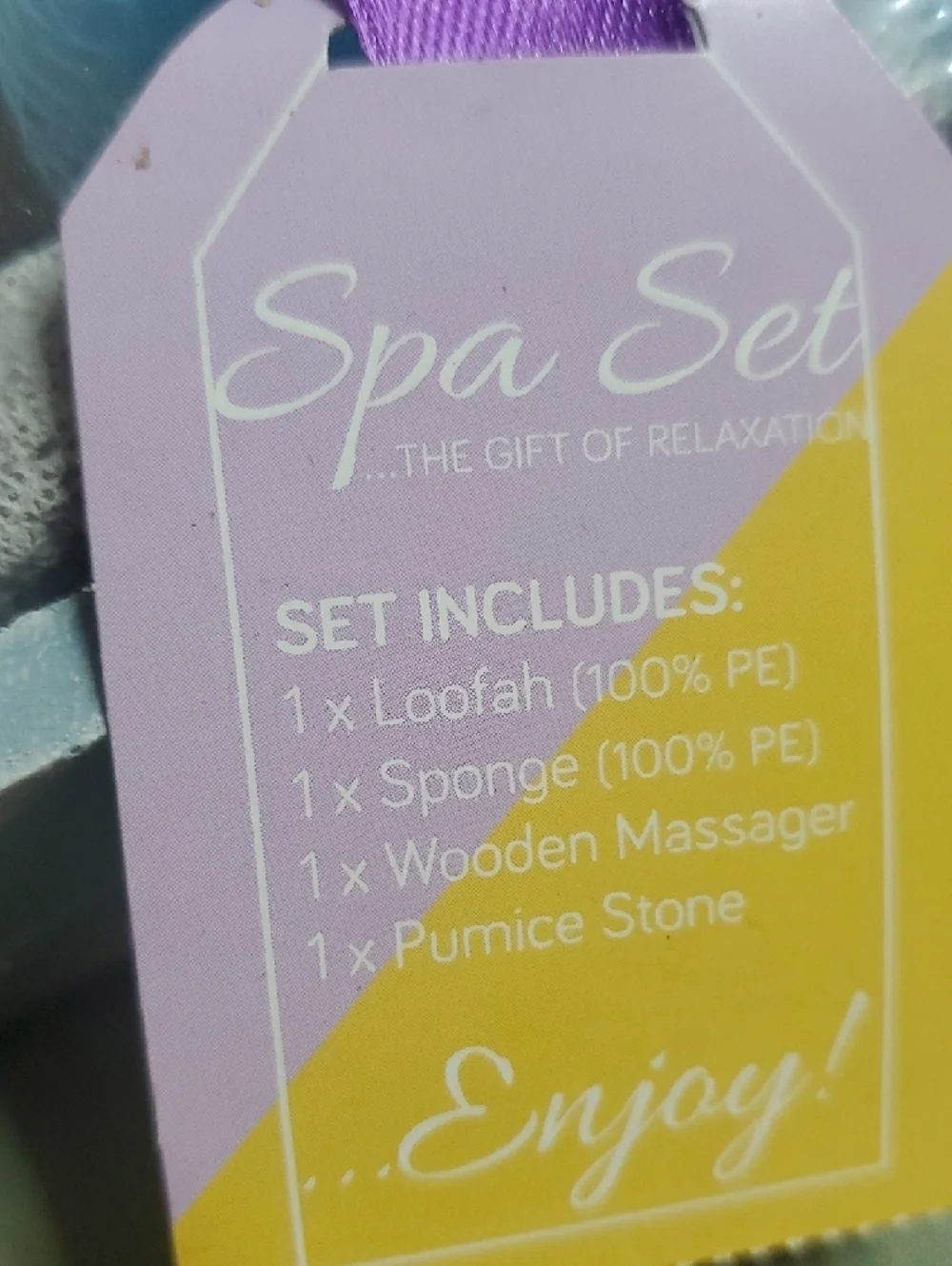Spa Set Heart Box with Light Blue Bath Puff and Purple Bow